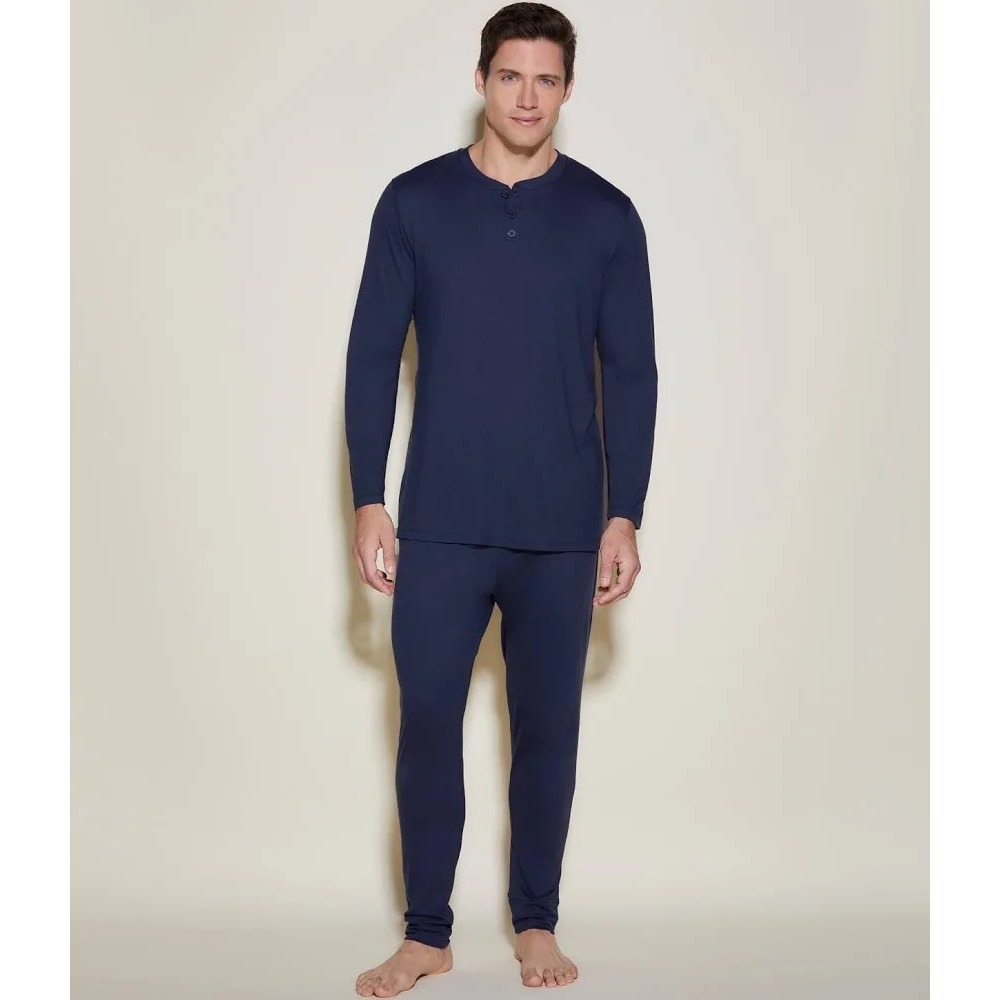 Cosabella Bella Henley Mens PJ Set Navy Blue Long Sleeve Pajamas S